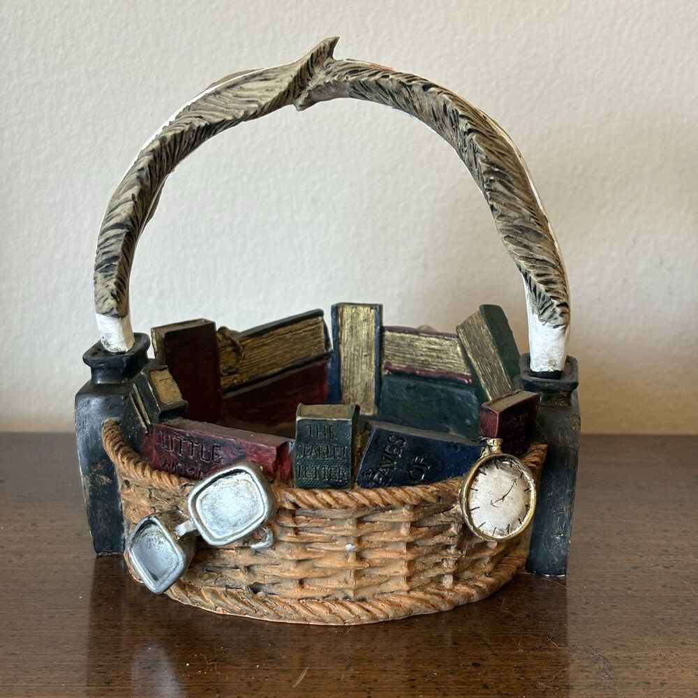 BASKETVILLE Book Lover Basket Trinket Dish Resin Quill Handle Bookish Academia